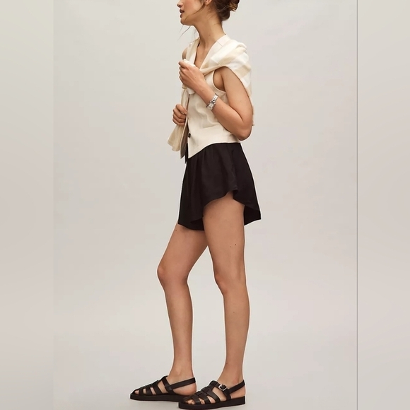 Anthropologie Maeve Silky Chemisette Tie Waist Shorts in Black Size Large NWT - Picture 3 of 9